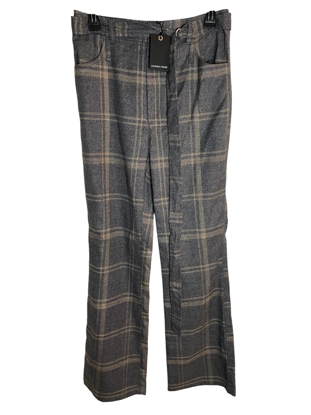 Marissa Webb Lennon Lightweight Flannel Flare Pants Fog Grey Plaid Size 0 new